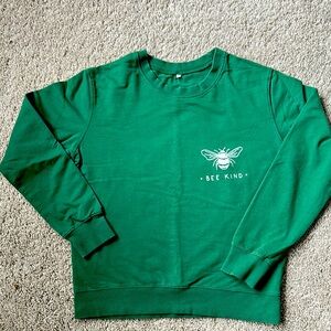 Bee Kind Emerald Green Crewneck Sweater sweatshirt with Bee Graphic size Large